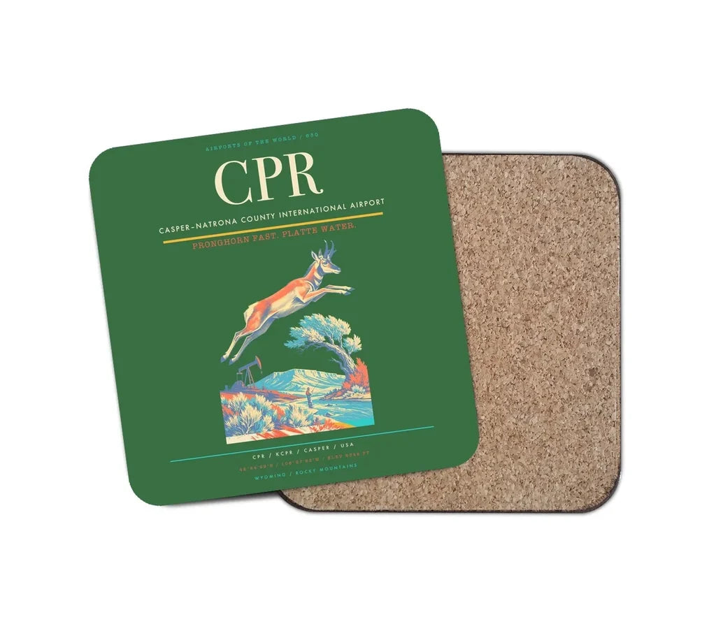 Casper–Natrona County International Airport (CPR) design on green 1 piece coaster