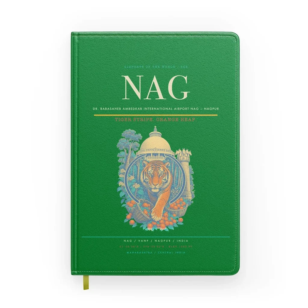 Dr. Babasaheb Ambedkar International Airport (NAG) design on green notebook