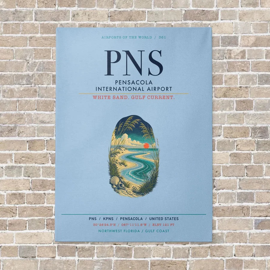 Pensacola International Airport PNS vertical canvas print - no frame - light blue background