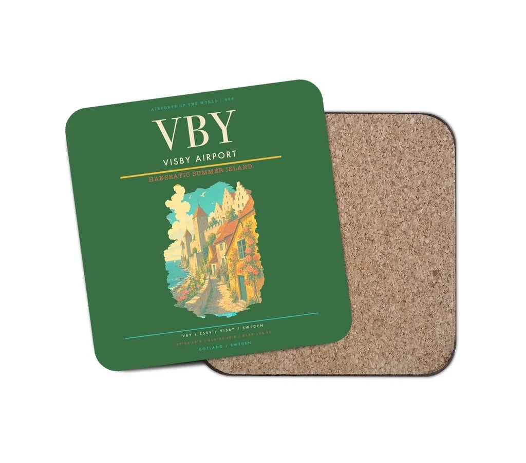 Visby Airport (VBY) design on green 1 piece coaster