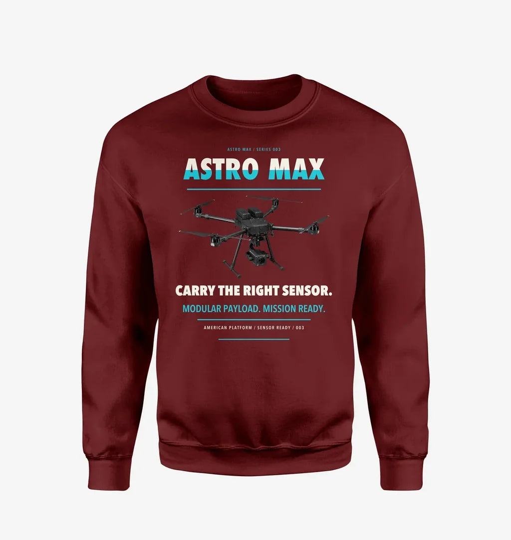 Freefly Astro Max design on wine red sweatshirt