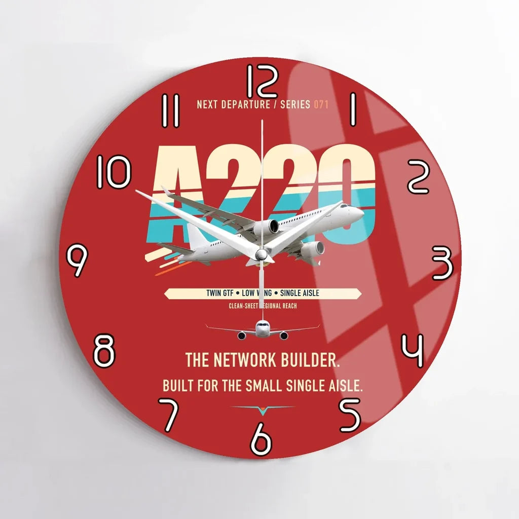 Airbus A220-300 design on red no frame wall clock