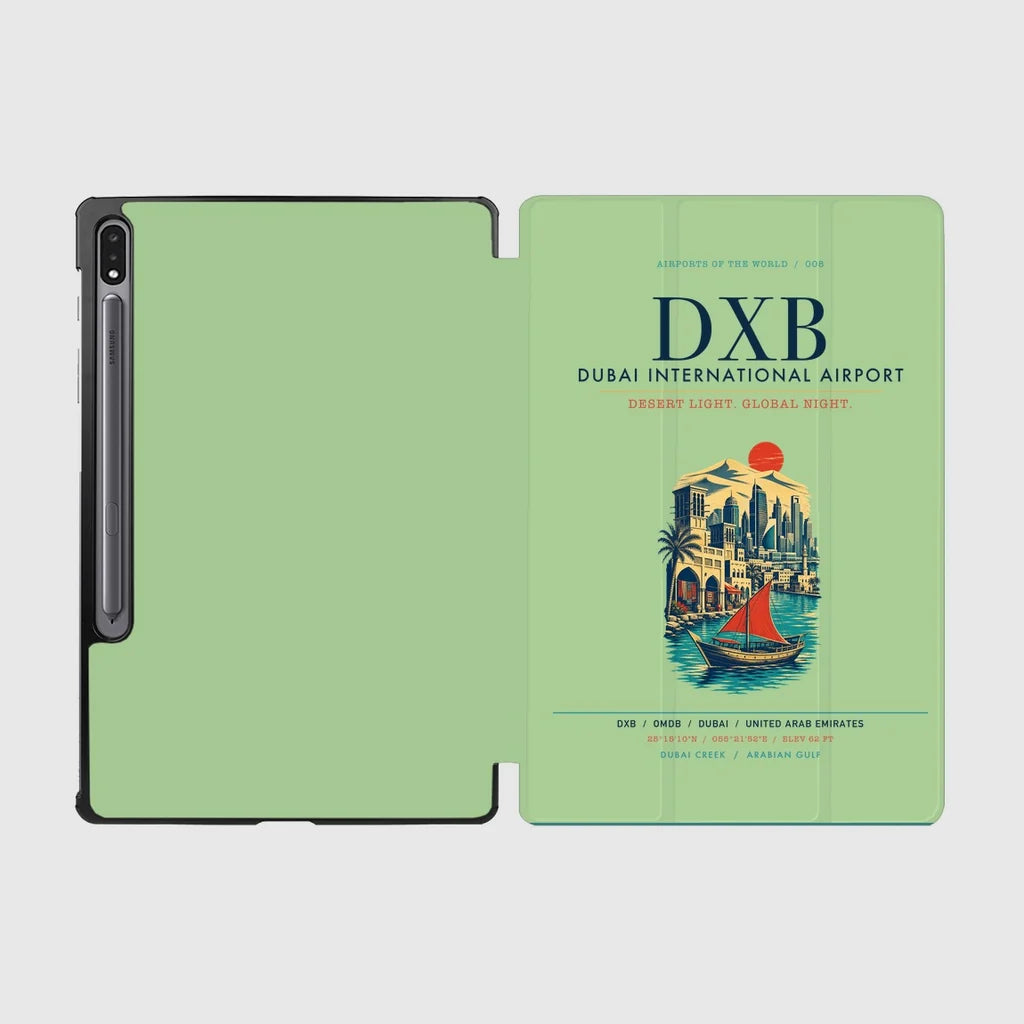 Dubai International Airport (DXB) design on light green samsung tablet tablet case