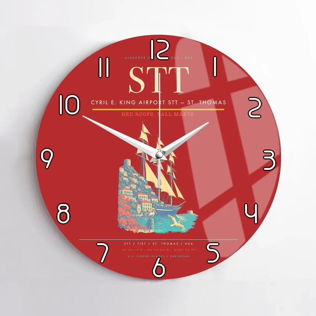 Cyril E. King Airport (STT) design on red no frame wall clock