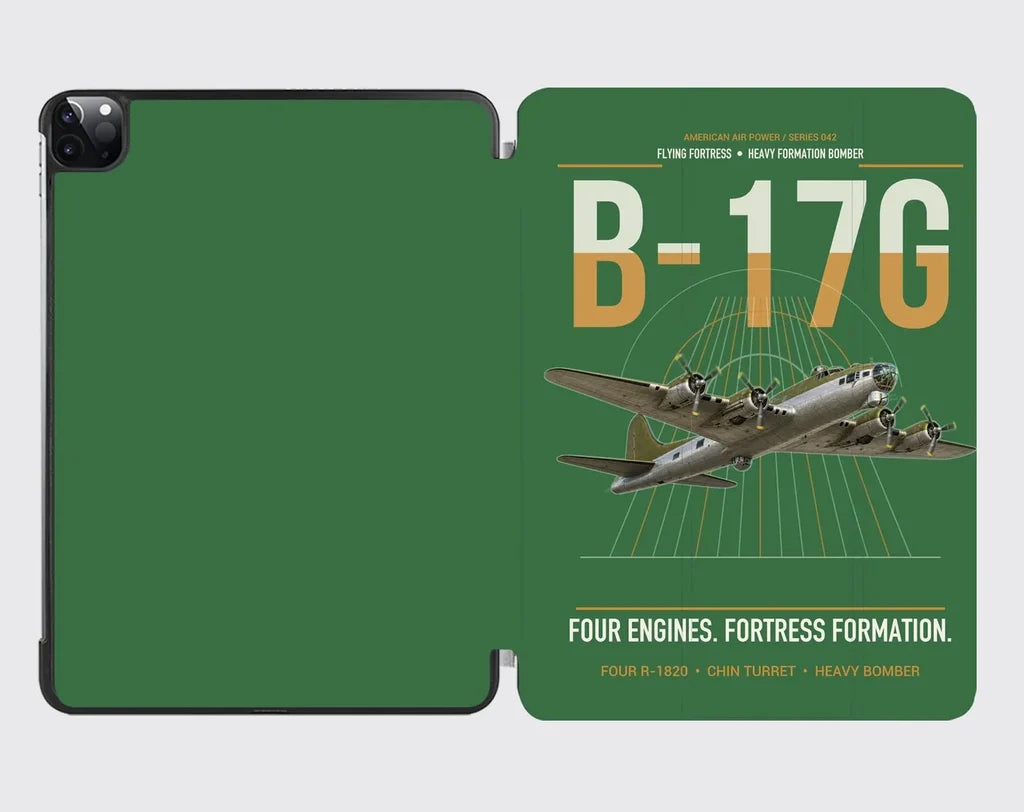 B-17G Flying Fortress design on green ipad tablet case