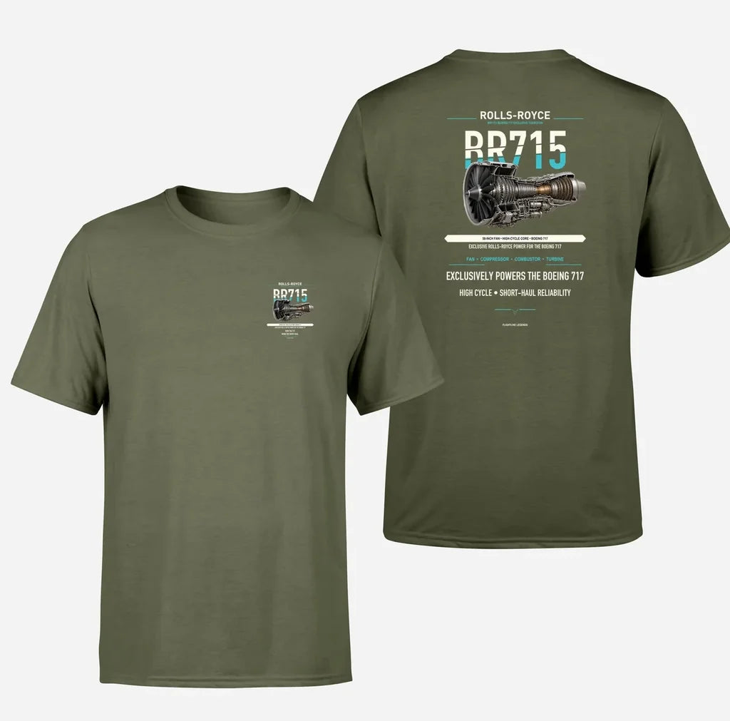BR715 design on green army t shirt