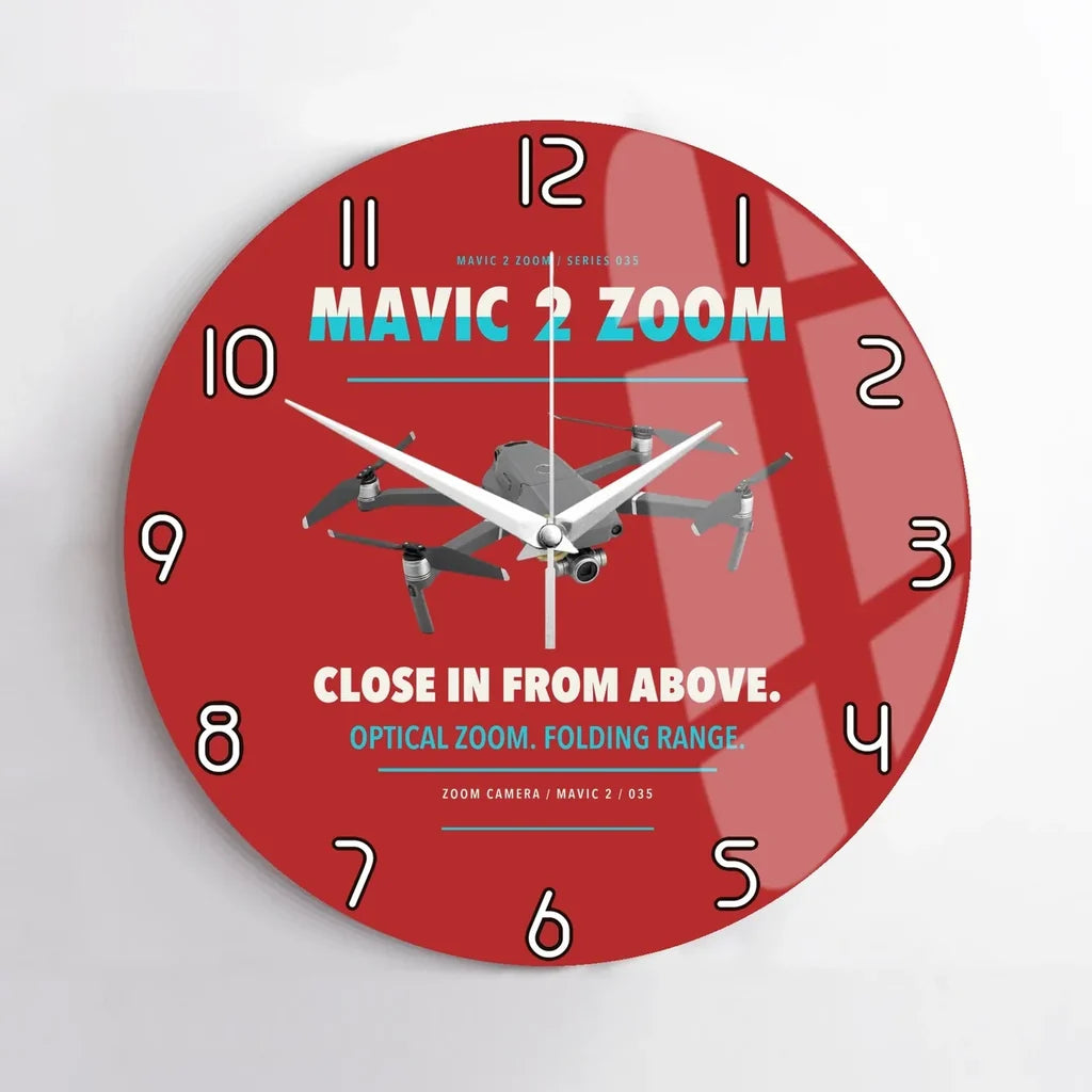 DJI Mavic 2 Zoom design on red no frame wall clock