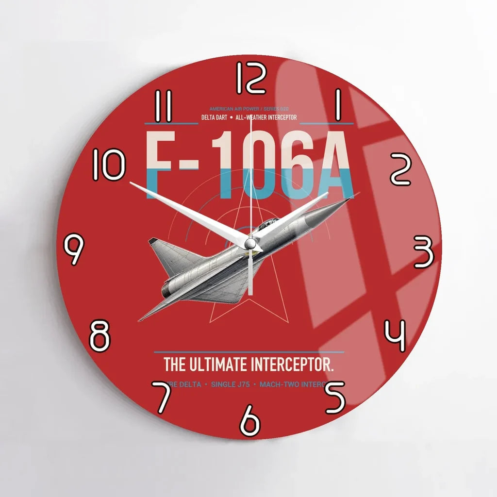 F-106A Delta Dart design on red no frame wall clock
