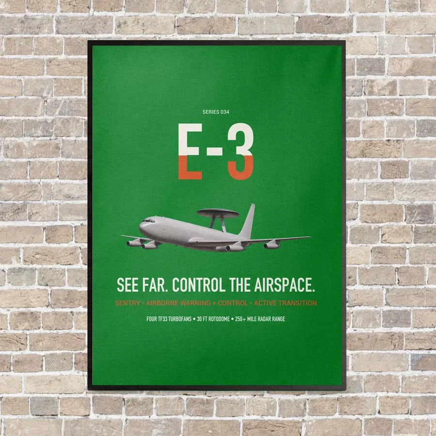 E-3 Sentry AWACS vertical canvas print - framed - green background