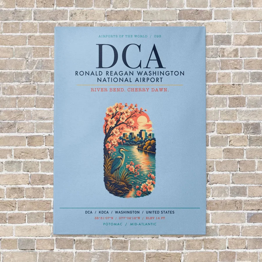 Ronald Reagan Washington National Airport DCA vertical canvas print - no frame - light blue background