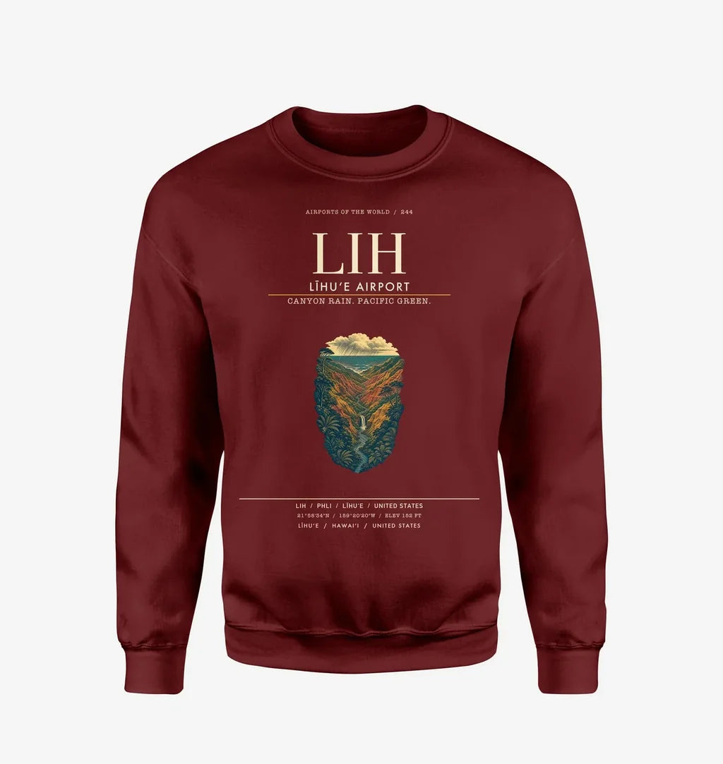 Līhuʻe Airport (LIH) design on wine red sweatshirt