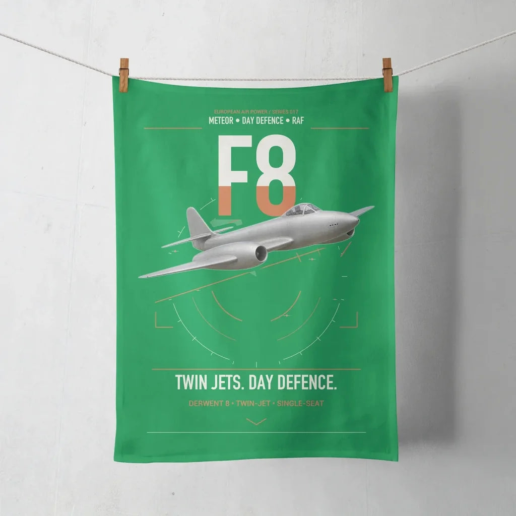 Gloster Meteor F8 design on green towel