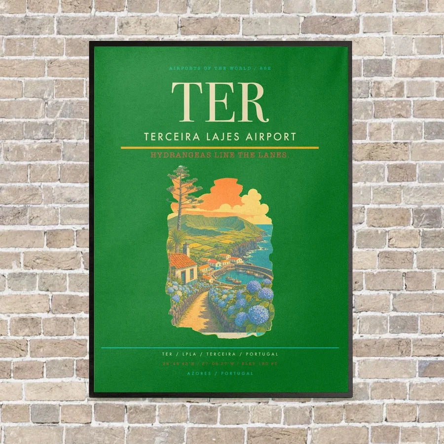 Terceira Lajes Airport TER vertical canvas print - framed - green background