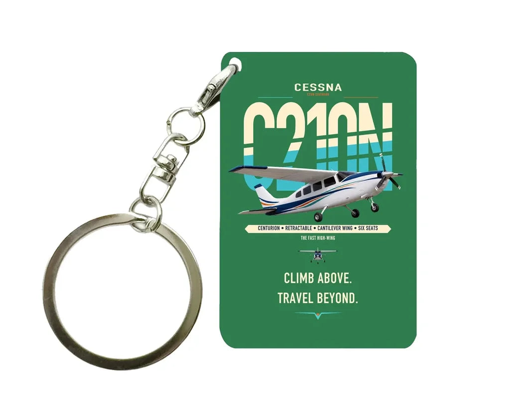 Cessna T210N Centurion design on green designed key chain, double-side print