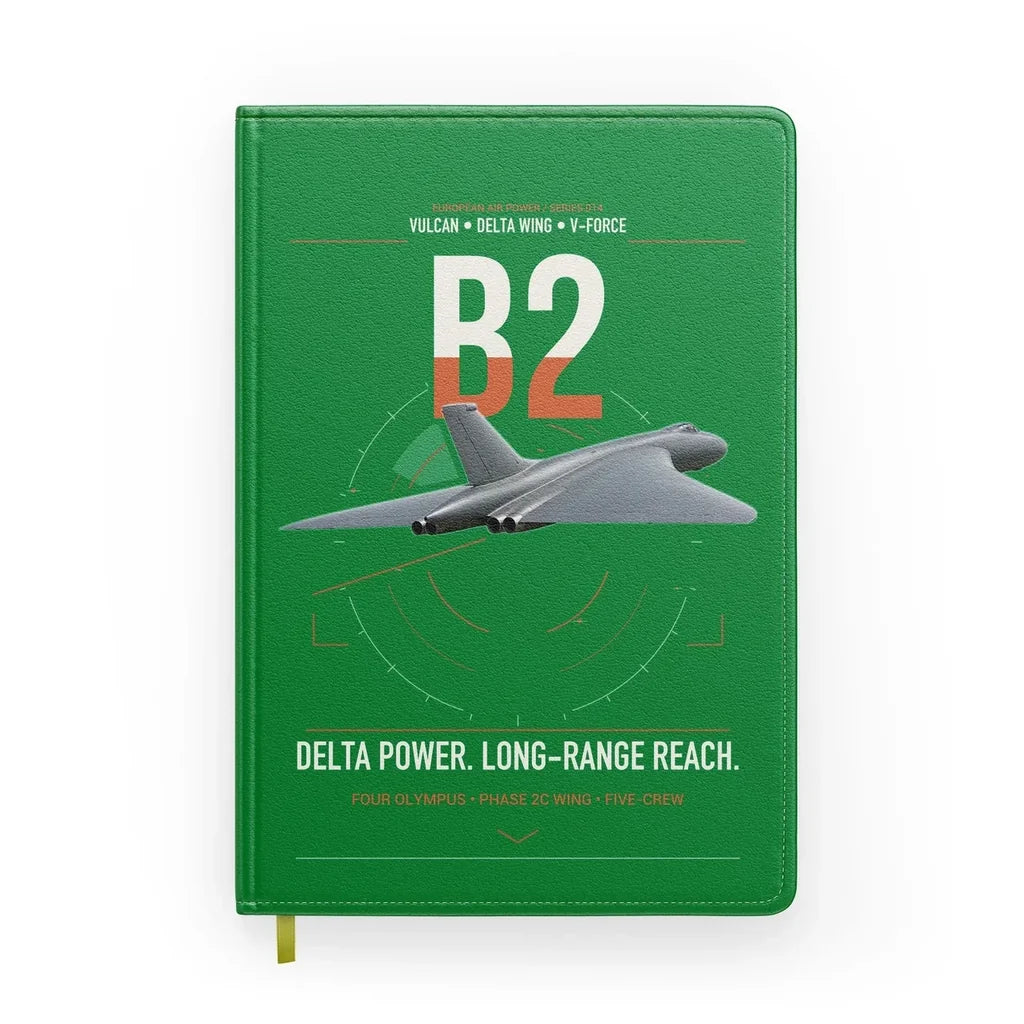 Avro Vulcan B2 design on green notebook