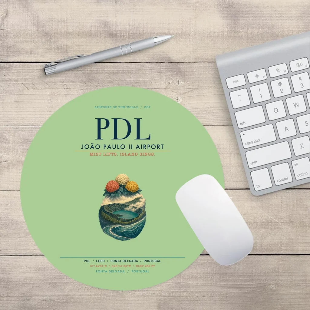 João Paulo II Airport (PDL) design on light green round mouse pad