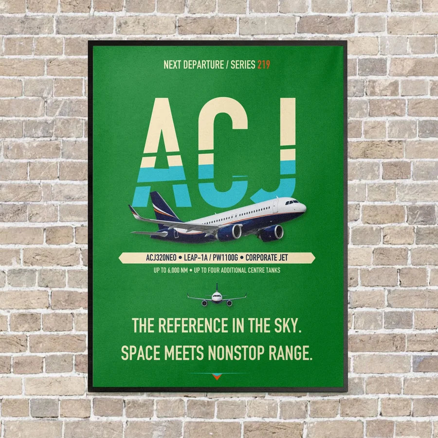 Airbus ACJ320neo vertical canvas print - framed - green background