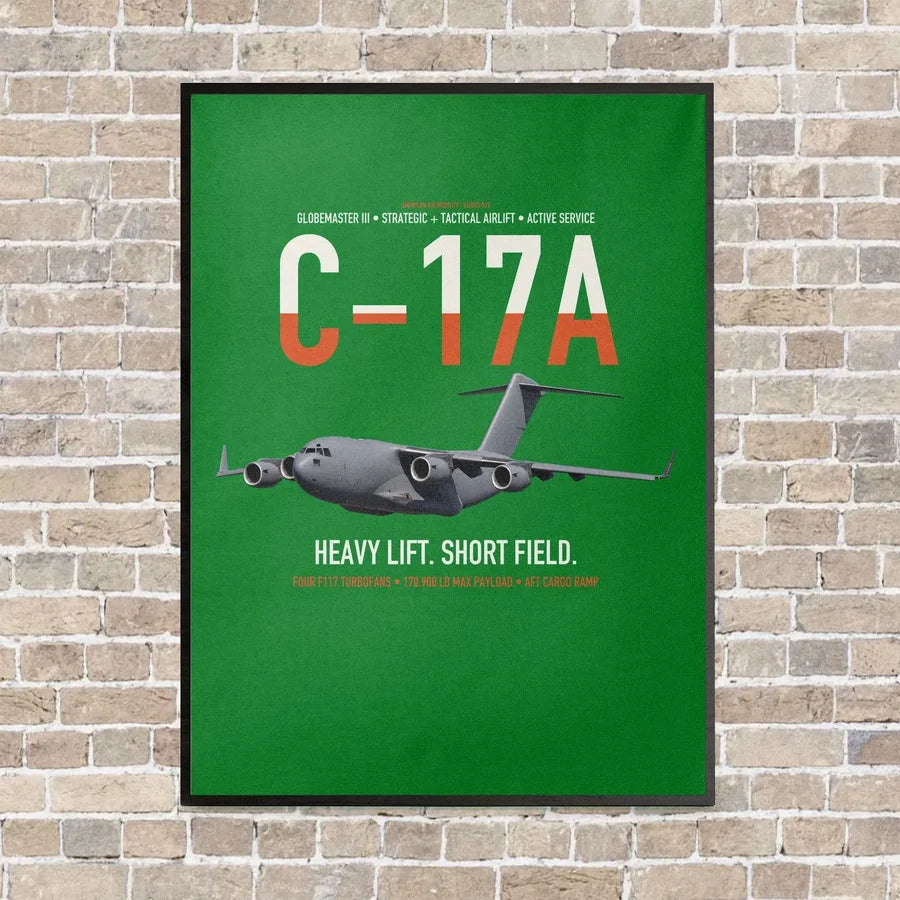 C-17A Globemaster III vertical canvas print - framed - green background