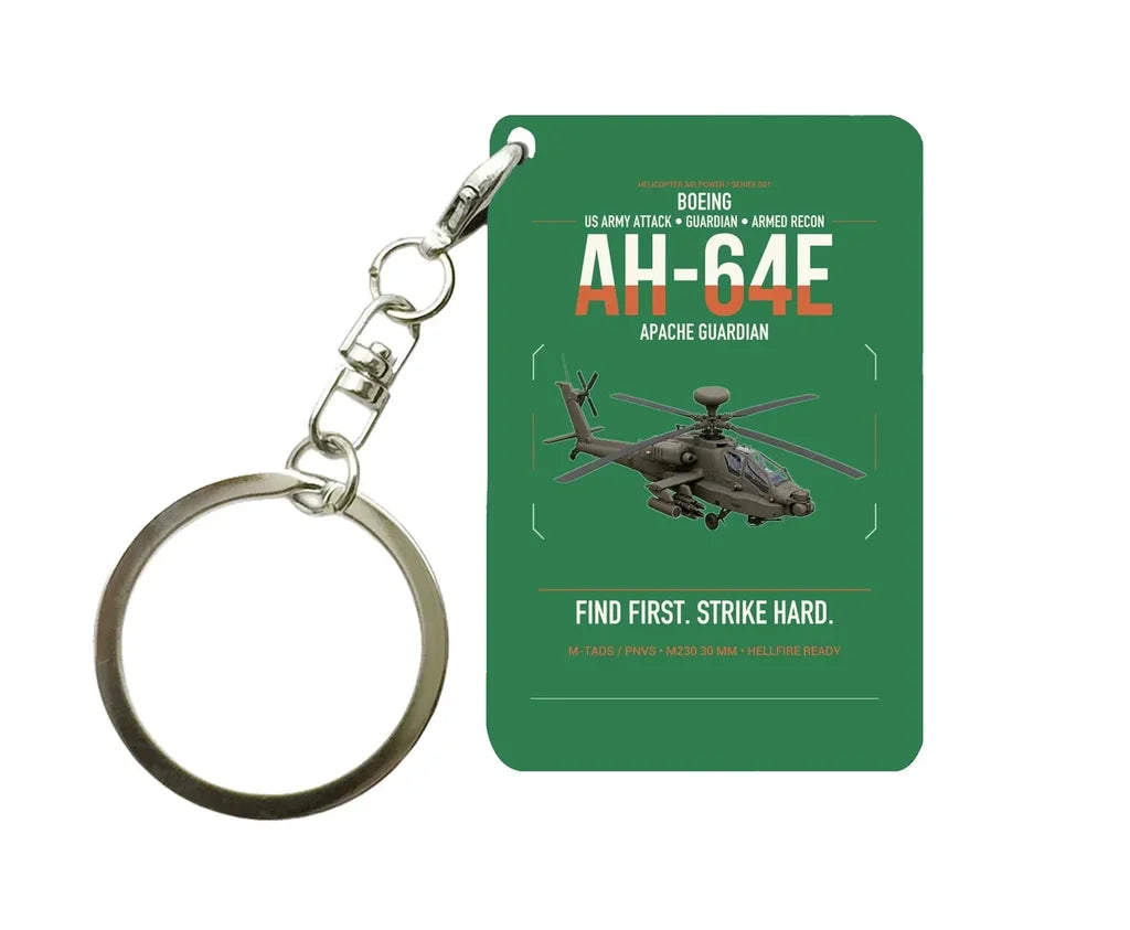 Boeing AH-64E Apache Guardian design on green designed key chain, double-side print