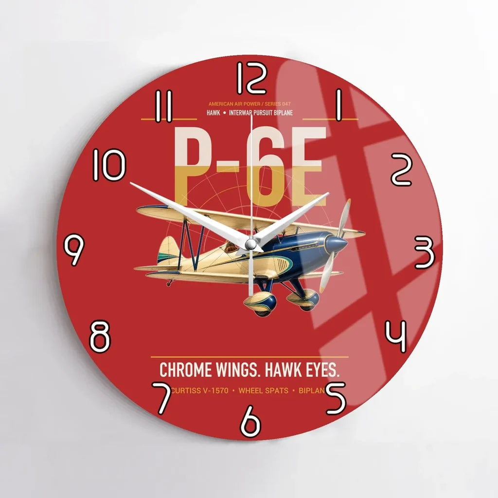 Curtiss P-6E Hawk design on red no frame wall clock