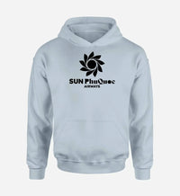 Thumbnail for Sun Phu Quoc Airways logo printed on light blue hoodie