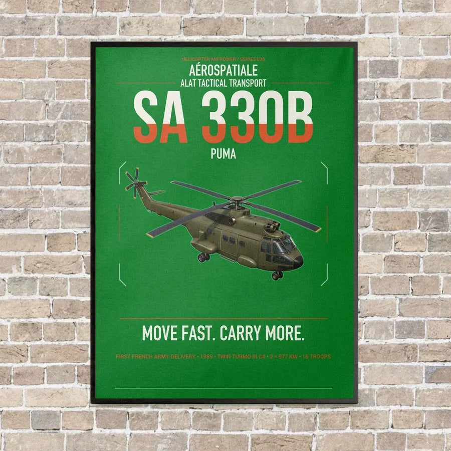 Aérospatiale SA 330B Puma vertical canvas print - framed - green background