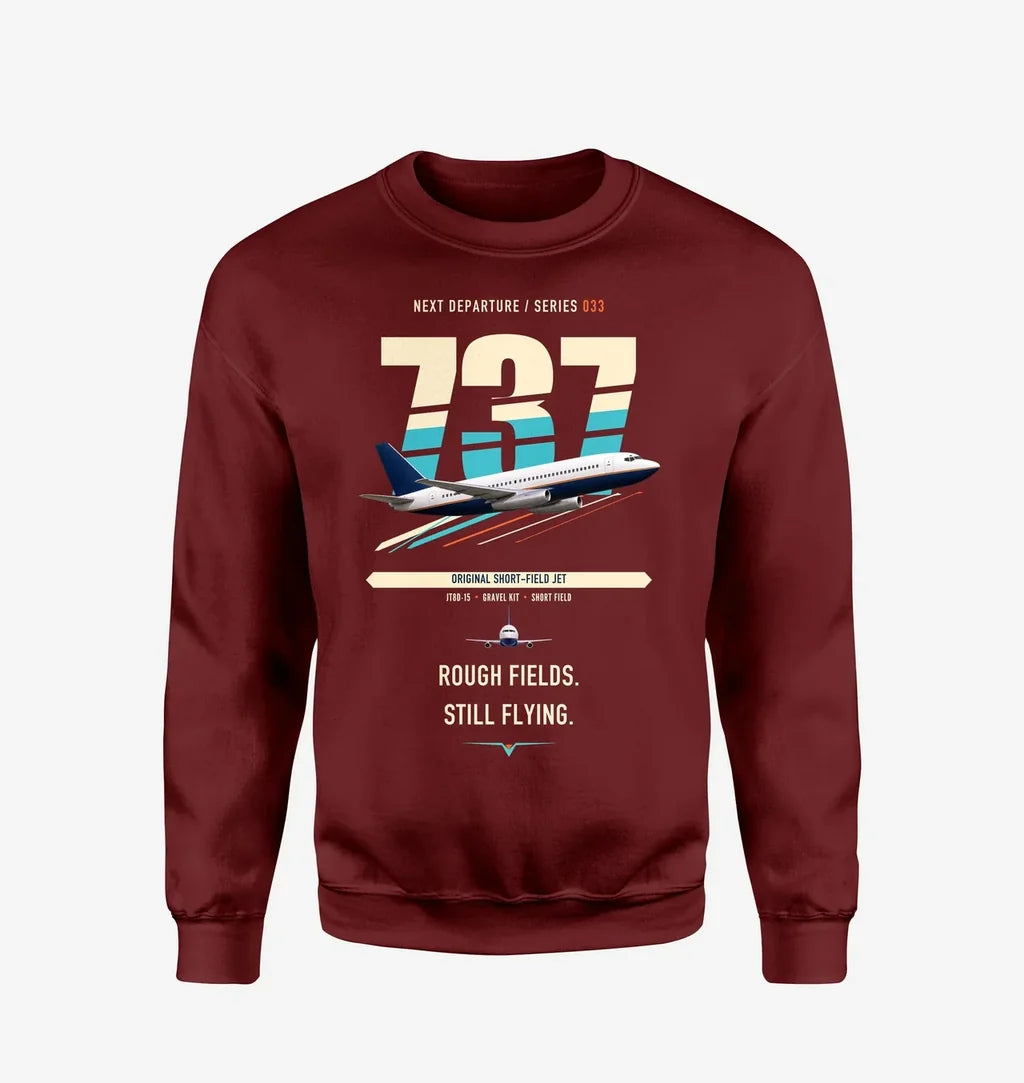 Boeing 737-200 design on wine red sweatshirt