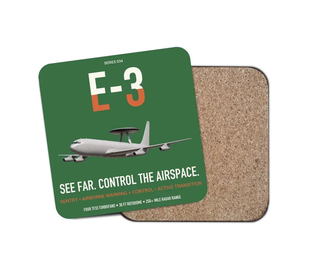 E-3 Sentry AWACS design on green 1 piece coaster