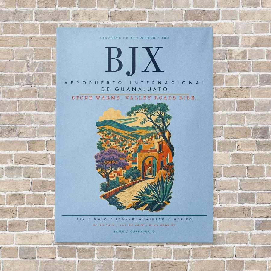 Aeropuerto Internacional de Guanajuato BJX vertical canvas print - no frame - light blue background