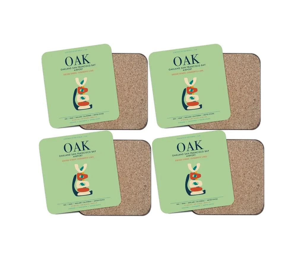 Oakland San Francisco Bay Airport (OAK) design on light green 4 pieces set coaster