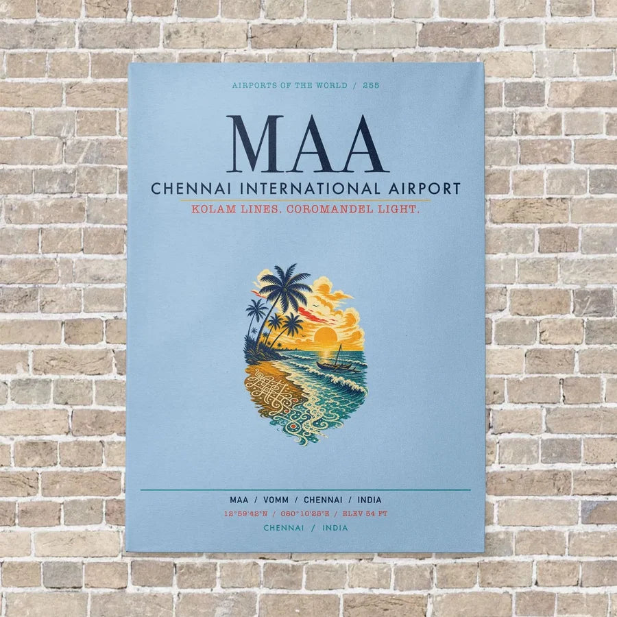Chennai International Airport MAA vertical canvas print - no frame - light blue background