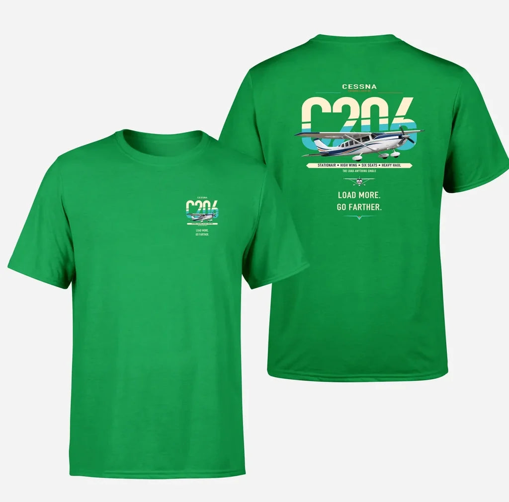 Cessna 206 Stationair design on green t-shirt, double-side print