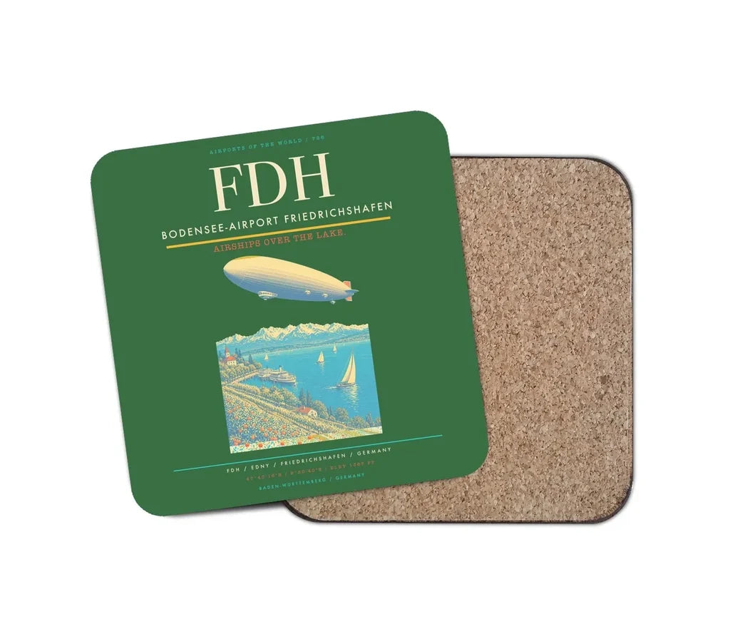Bodensee-Airport Friedrichshafen (FDH) design on green 1 piece coaster