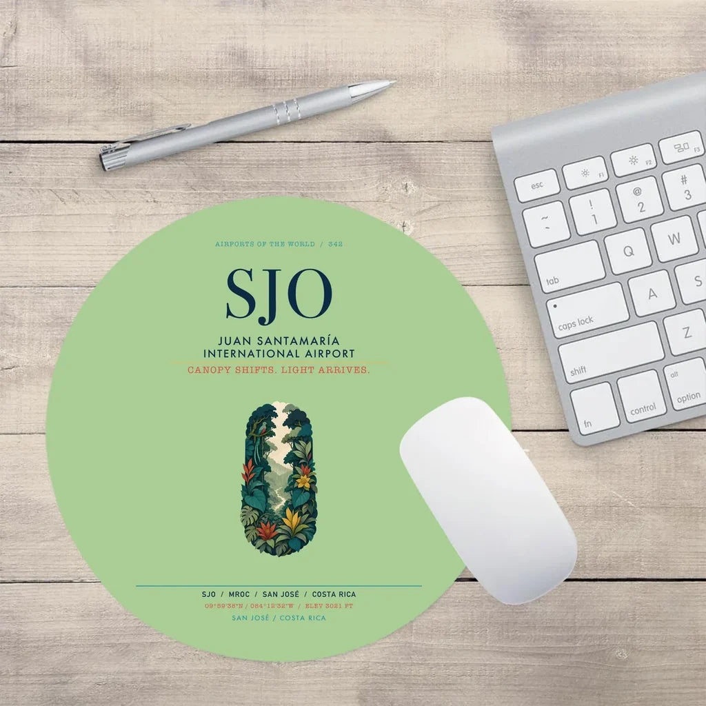 Juan Santamaría International Airport (SJO) design on light green round mouse pad