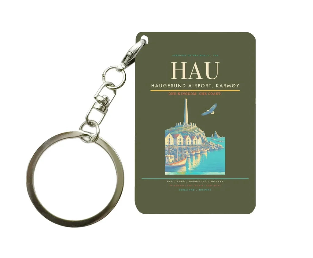 Haugesund Airport, Karmøy (HAU) design on green army key chain