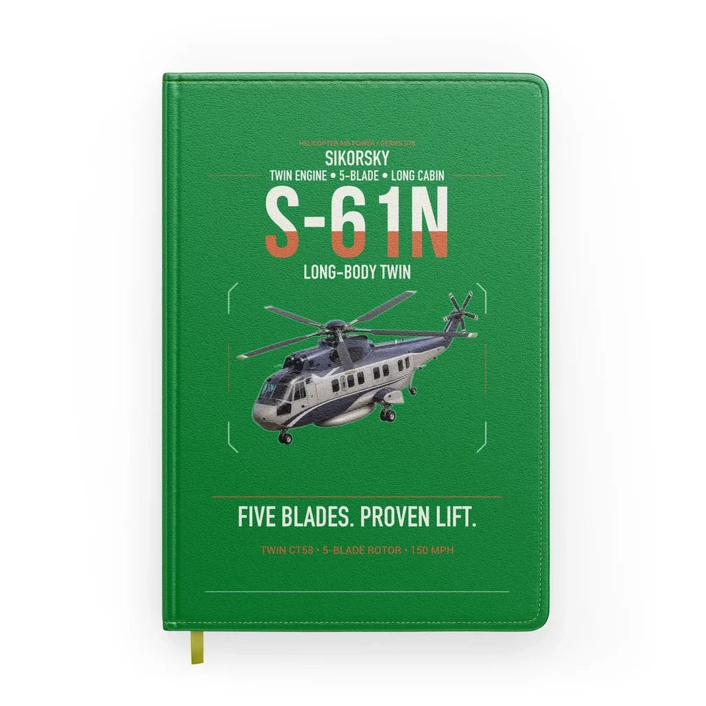 Sikorsky S-61N design on green notebook