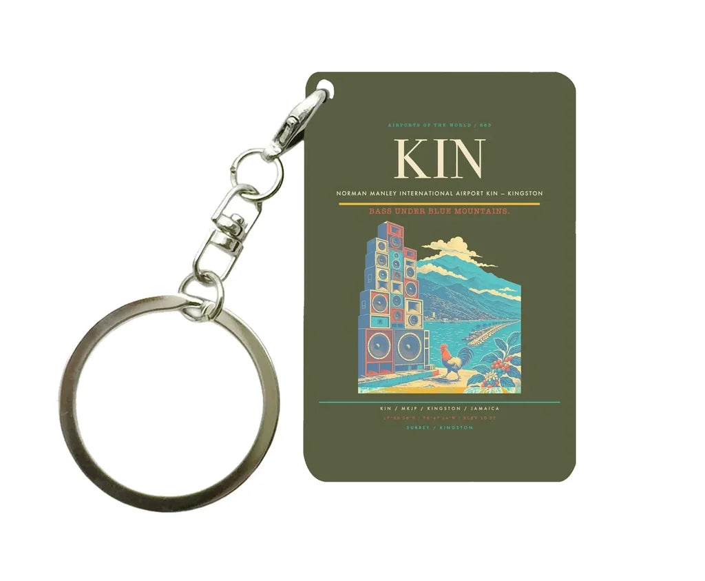 Norman Manley International Airport (KIN) design on green army key chain