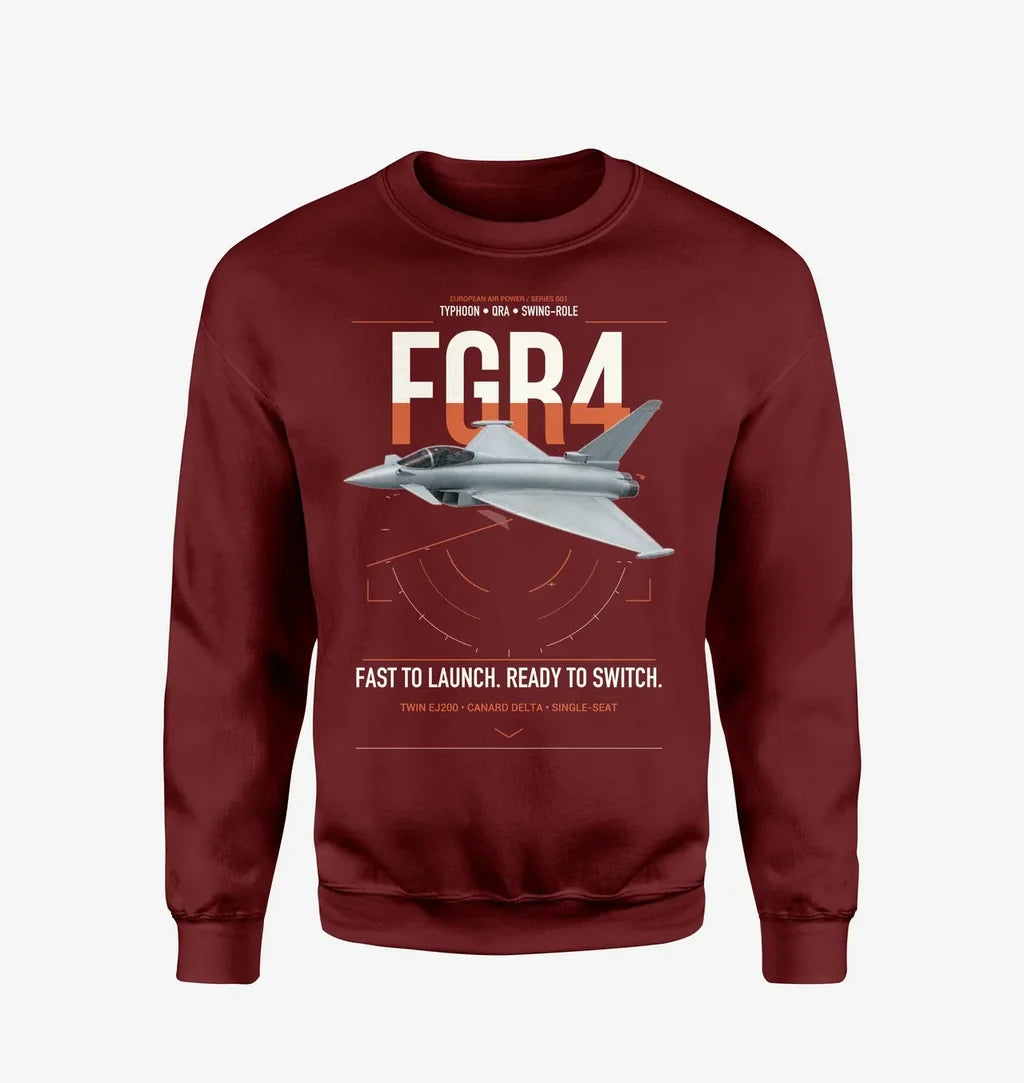 Eurofighter Typhoon FGR4 design on wine red sweatshirt