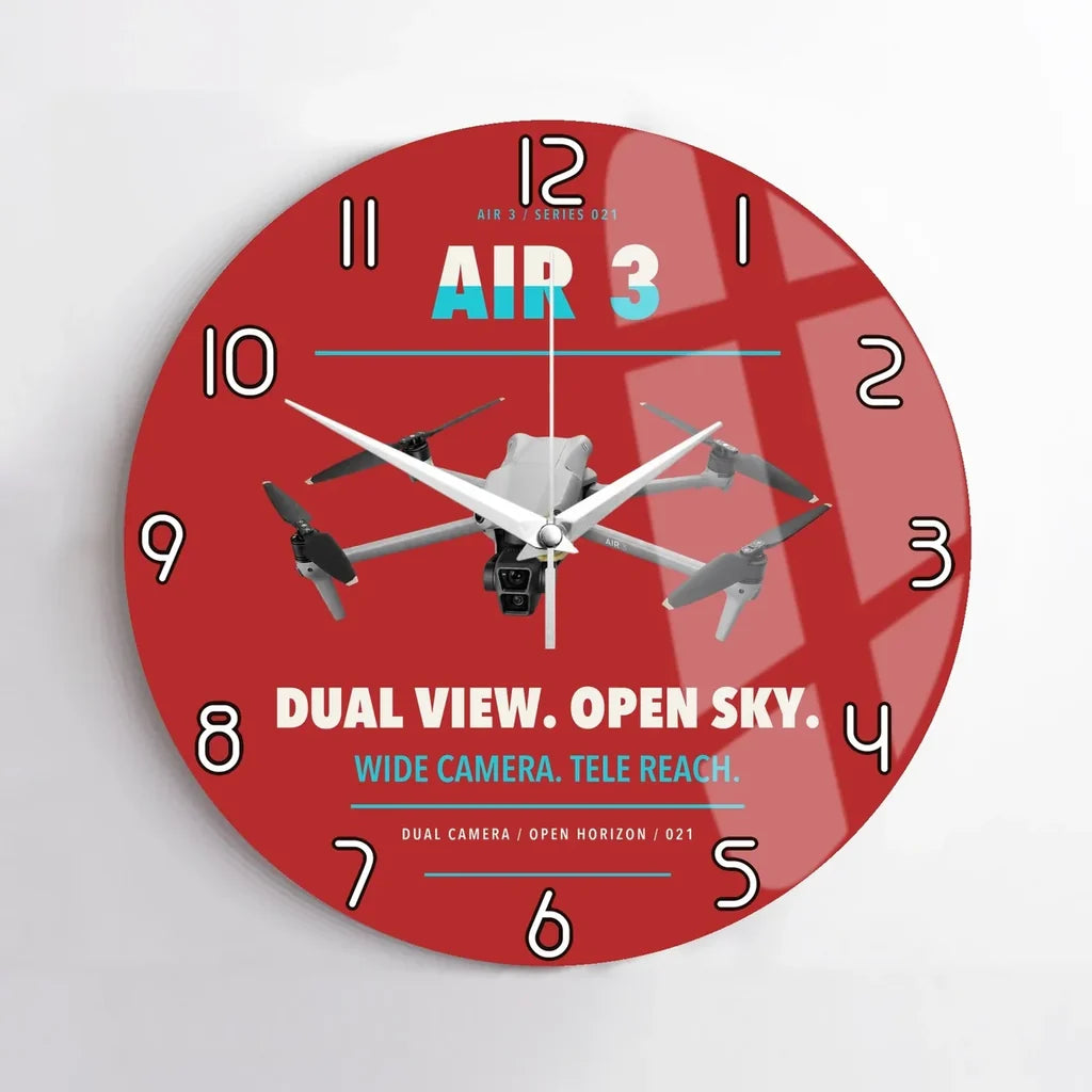 DJI Air 3 design on red no frame wall clock