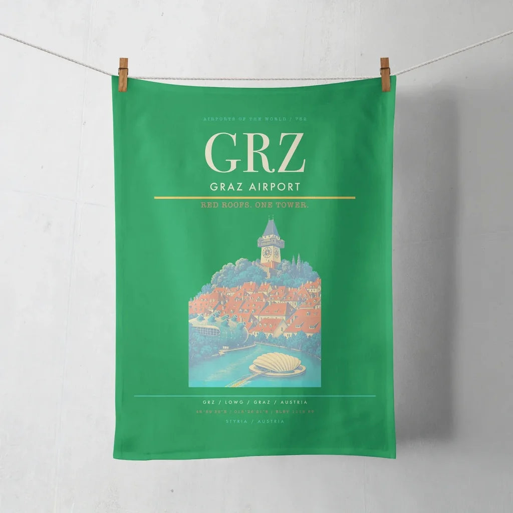 Graz Airport (GRZ) design on green towel