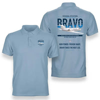 Thumbnail for Cessna Citation Bravo design on light blue double-side polo t-shirt, double-side print