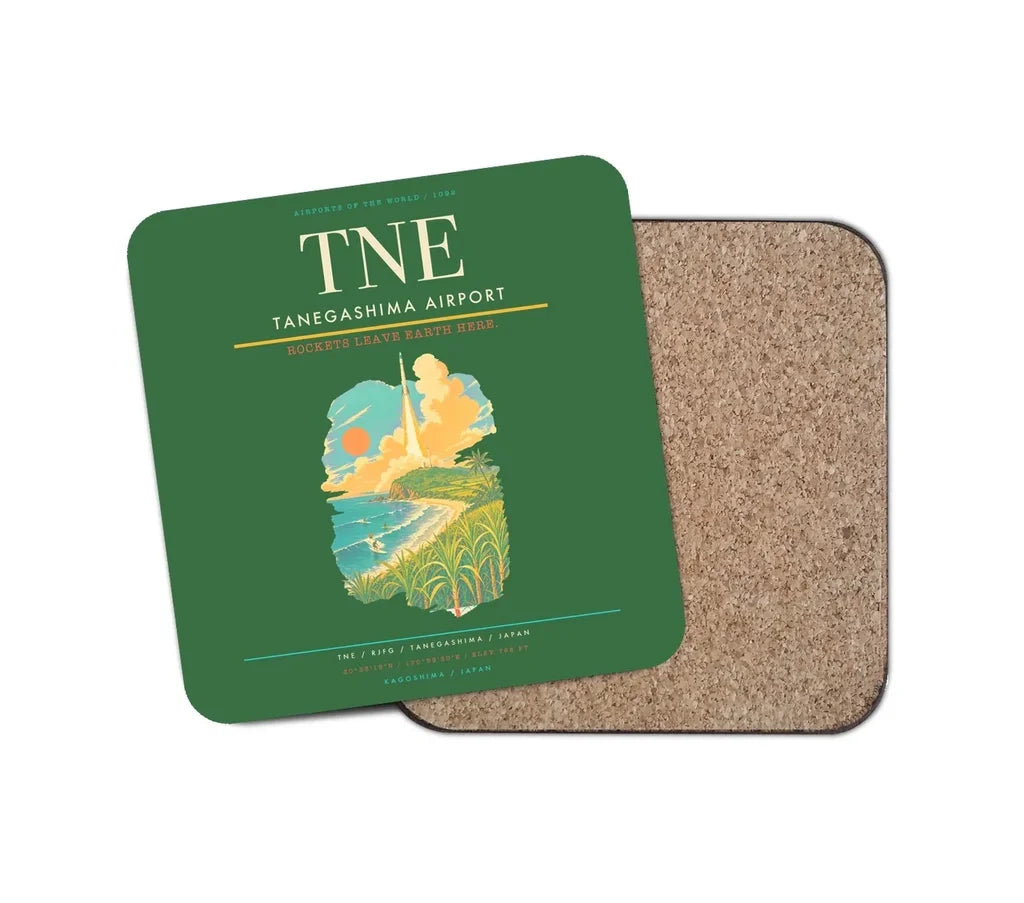 Tanegashima Airport (TNE) design on green 1 piece coaster