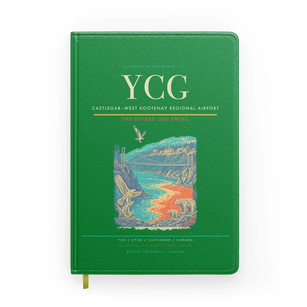 Castlegar–West Kootenay Regional Airport (YCG) design on green notebook
