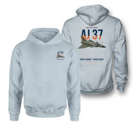 Thumbnail for Saab AJ 37 Viggen design on light blue double-side hoodie, double-side print