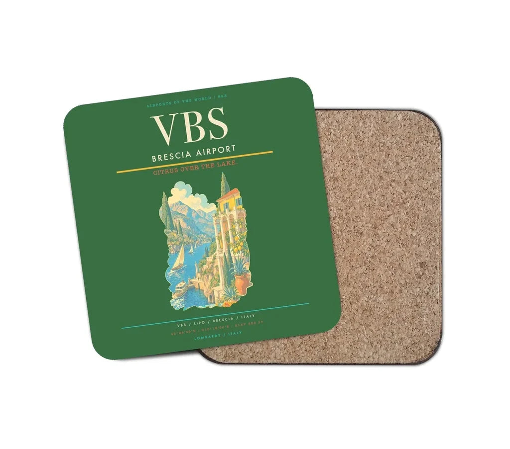 Brescia Airport (VBS) design on green 1 piece coaster