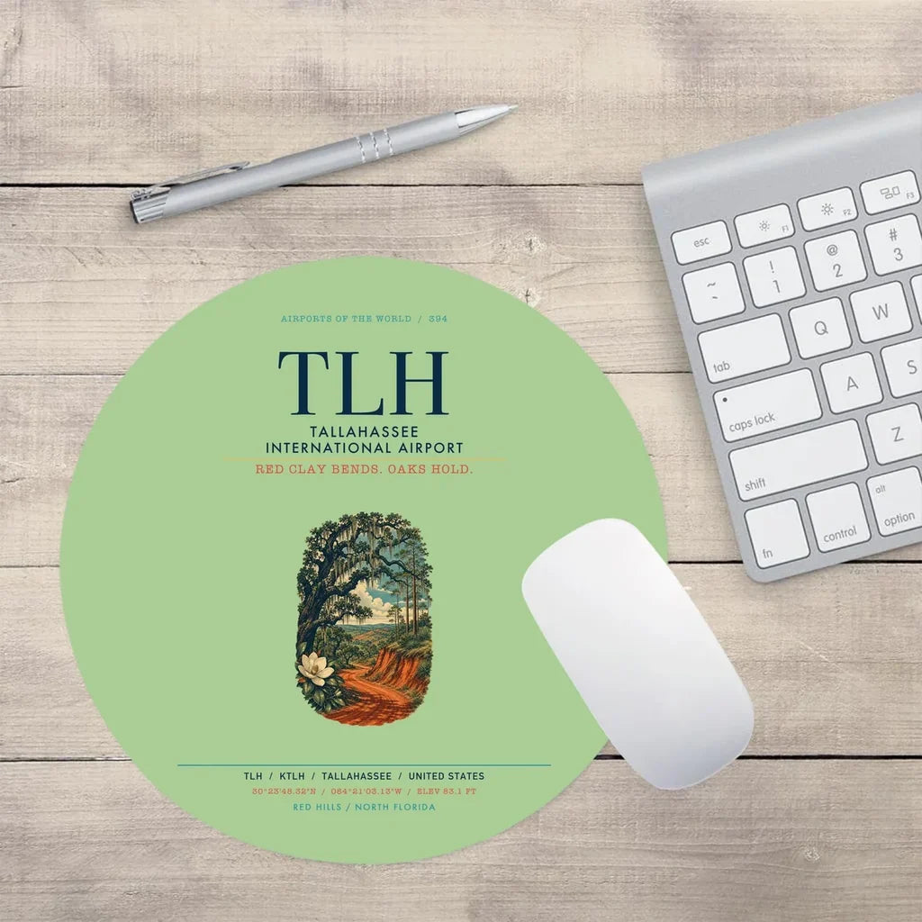 Tallahassee International Airport (TLH) design on light green round mouse pad