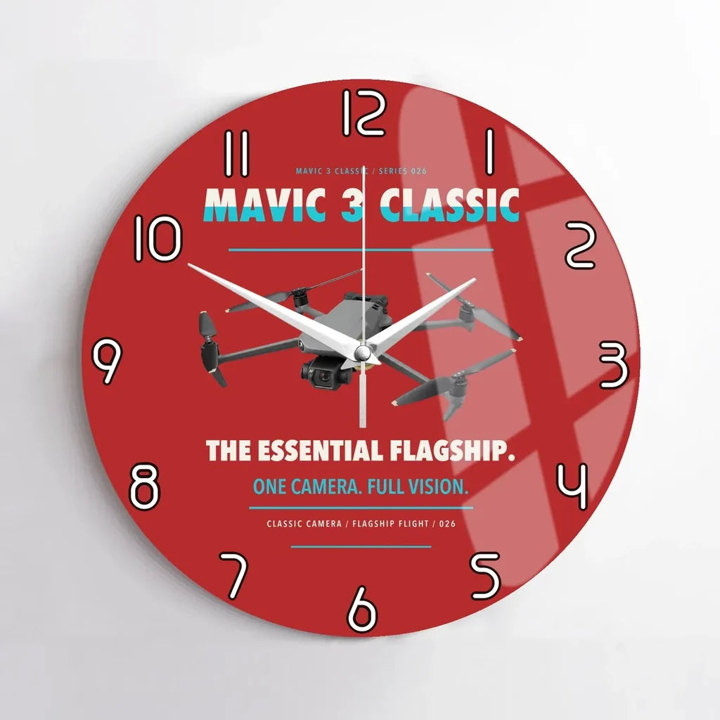 DJI Mavic 3 Classic design on red no frame wall clock