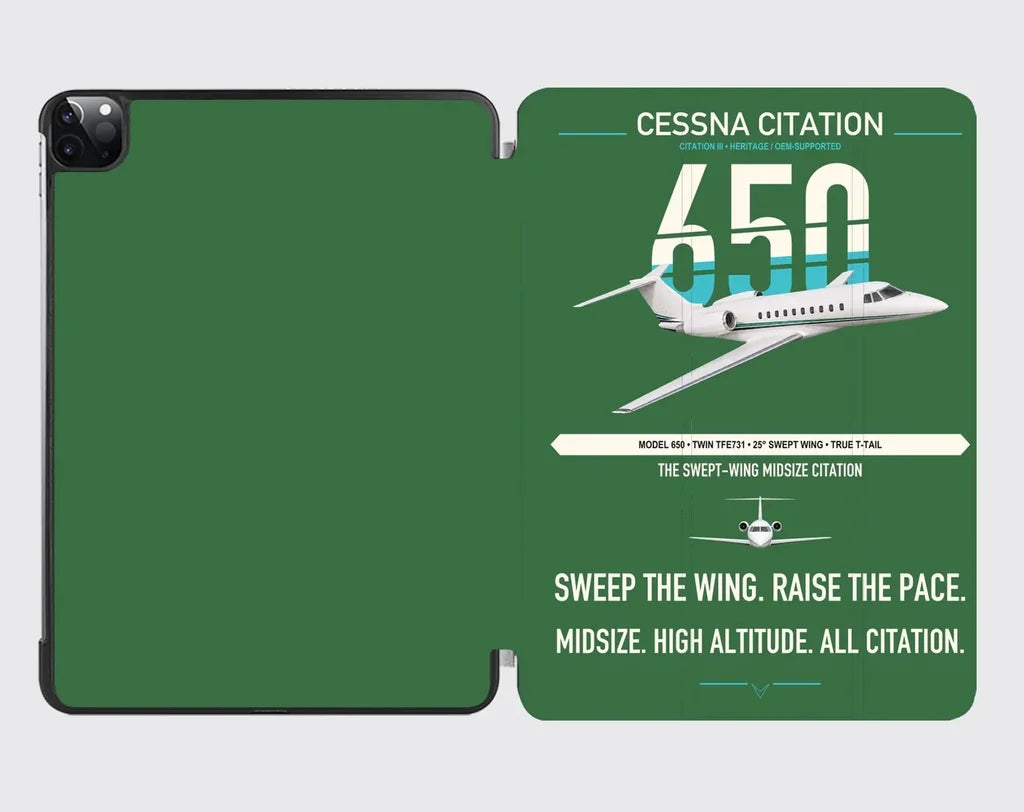 Cessna Citation 650 - Citation III design on green ipad tablet case