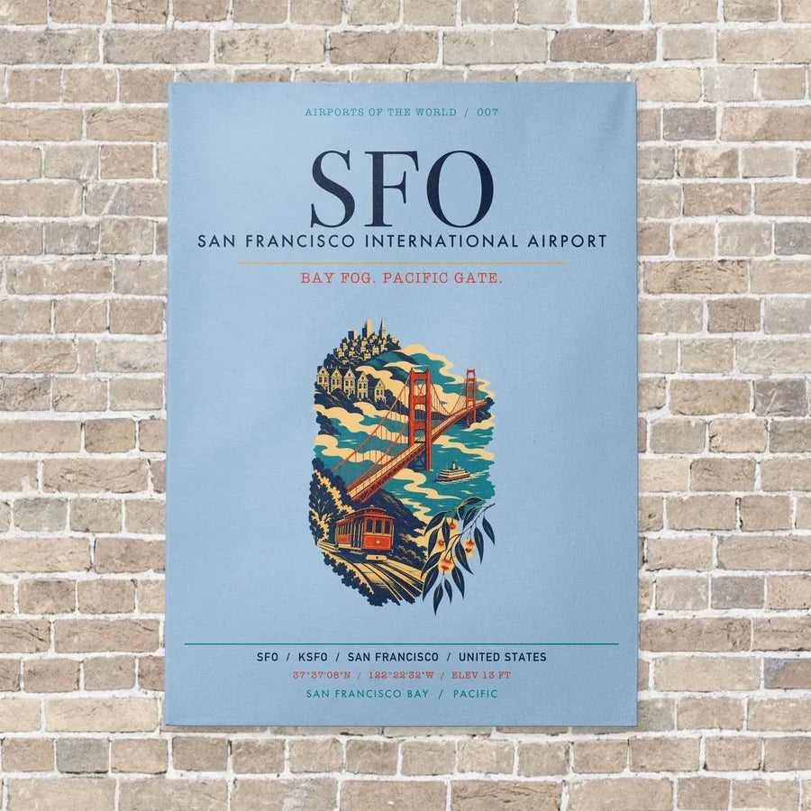 San Francisco International Airport SFO vertical canvas print - no frame - light blue background