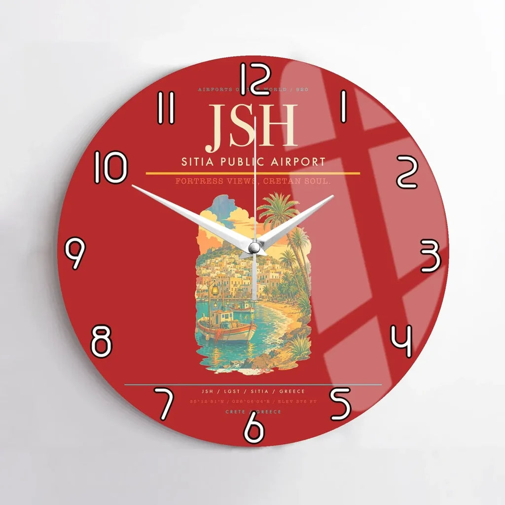 Sitia Public Airport (JSH) design on red no frame wall clock